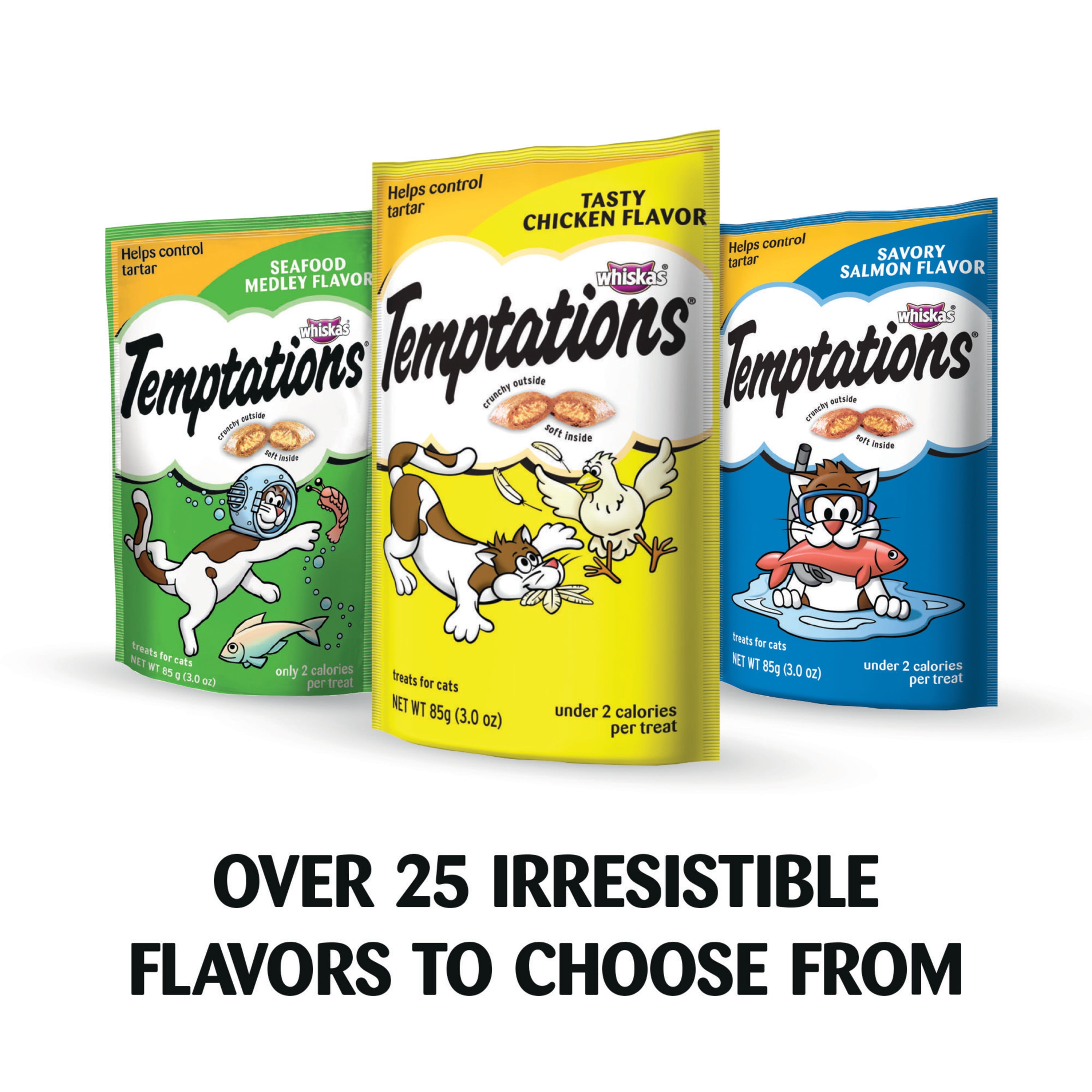 (12 pack) Temptations Savory Salmon Flavor Crunchy Dry Cat Treats, 3 oz Pouch