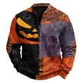thumbnail image 3 of GrmtClth Men's Novelty Halloween Long Sleeve Shirts Color Block Patchwork Spooky Element Design Quarter Snap Stand Collar Soft Fabric Athletic Casual Tops Brown 2XL, 3 of 6