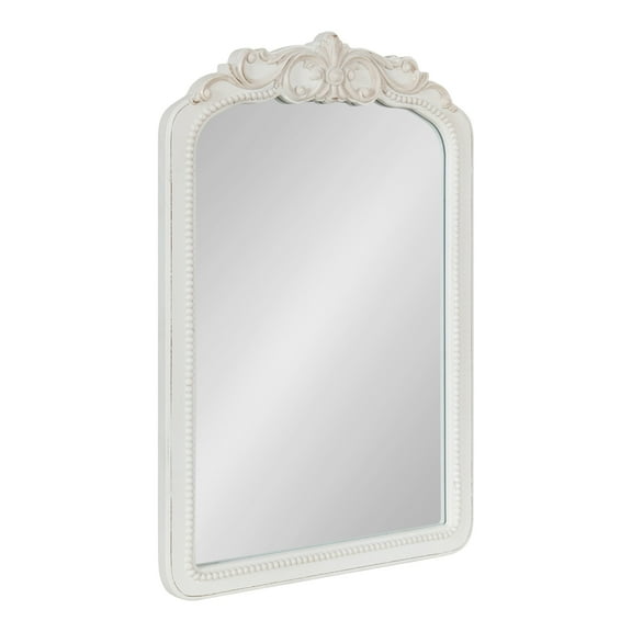 Kate and Laurel Jenelle Traditional Framed Baroque Mirror,  20 x 30, White, Distressed Antique Inspired Framed Wall Mirror With Ornate Garland Crown
