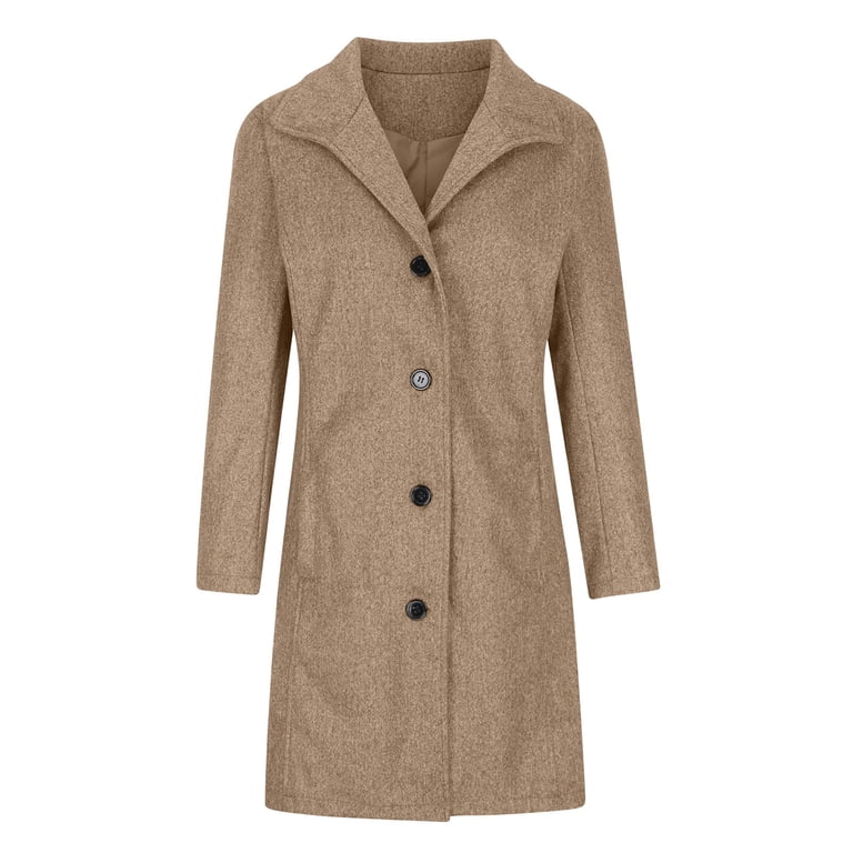 Qetyuw Pea Coats for Women Wool Blend Stand Collar Overcoats