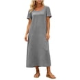 thumbnail image 4 of Karymi T-Shirt Maxi Dress, Round Neck Short Sleeve Loose Shift Dress with Pockets, Solid Summer Flowy Beach Vacation Dress Cocktail Dresses for Women, 4 of 8