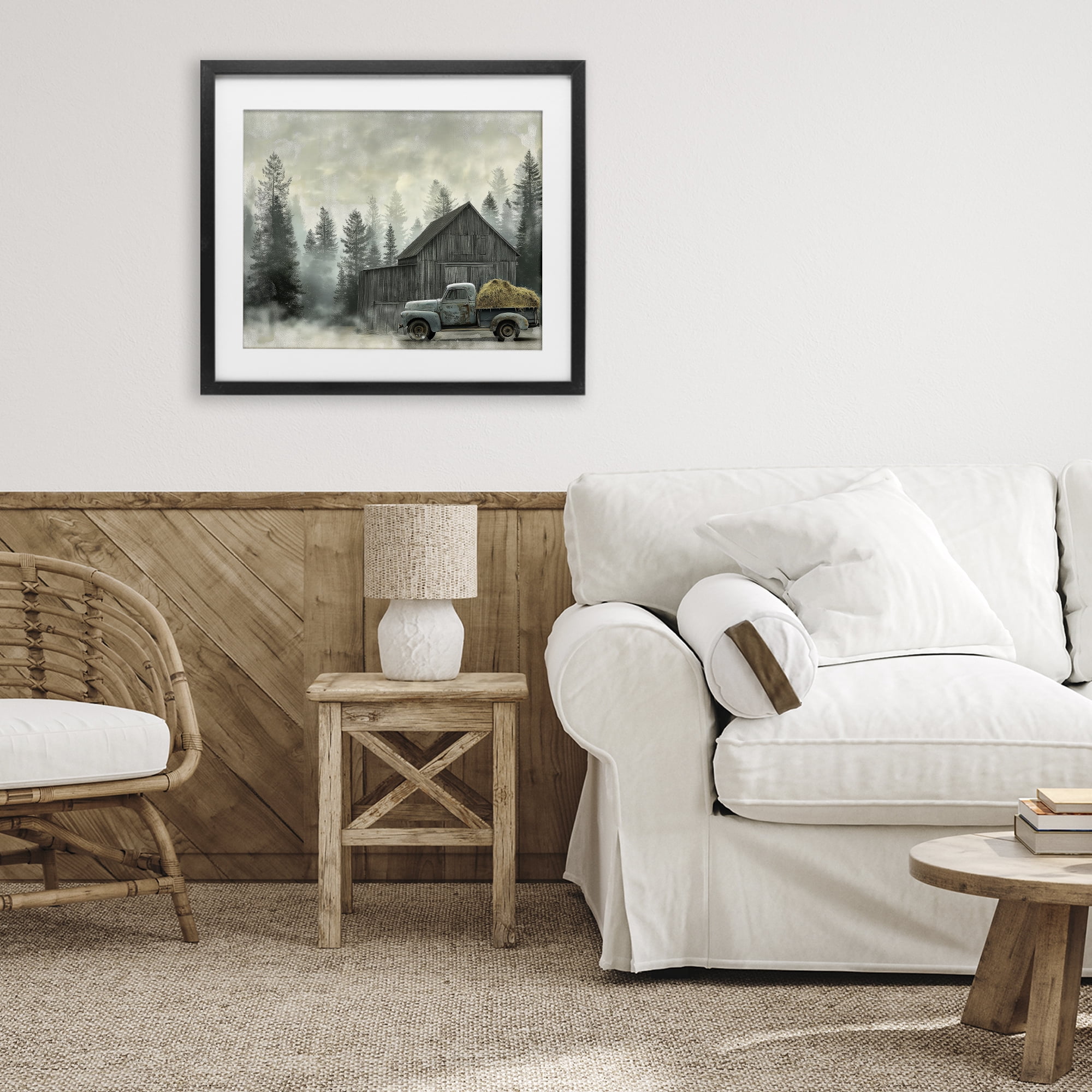 Stupell Industries Vintage Pickup at Misty Barn Black Framed Print Under Glass, design by Imagine It Images