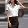 thumbnail image 6 of Liweisiy Women's Stain Silk Blouse Collared Short Sleeve Button Down Shirts Summer Dressy Bussiness Office Tops White S, 6 of 8