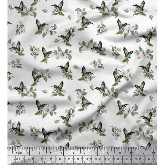 Soimoi Cotton Poplin Fabric Leaves,Flower & Humming Bird Print Fabric by The Yard 56 Inch Wide