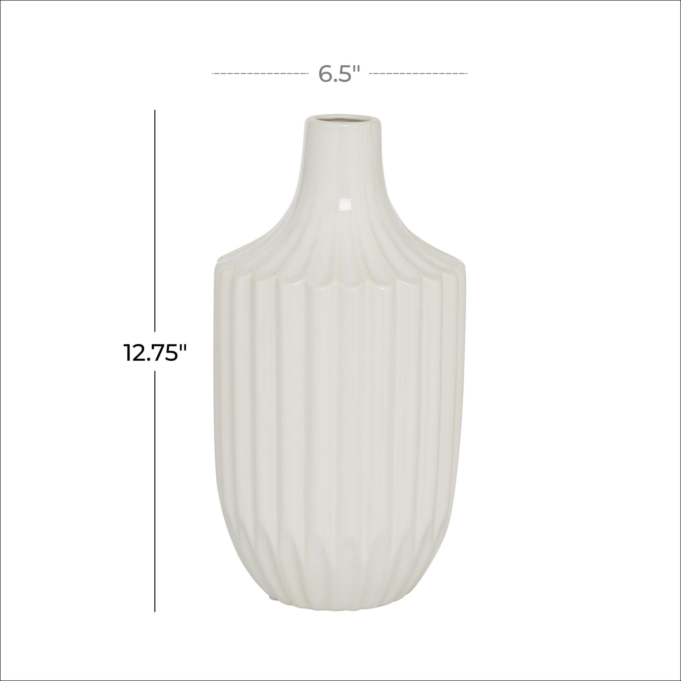 DecMode 13" Fluted White Ceramic Vase