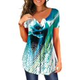 thumbnail image 2 of Tunique à Imprimé Floral à Col en V pour Femmes, Boutons, Manches Courtes, Blouse Ample, T-shirt pour Femmes, 2 of 2