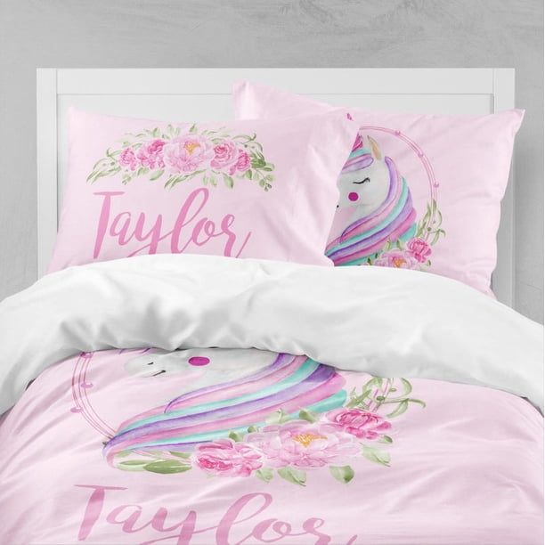 Juego de cama infantil Unicornio Rosa Floral (Funda nórdica o edredón)