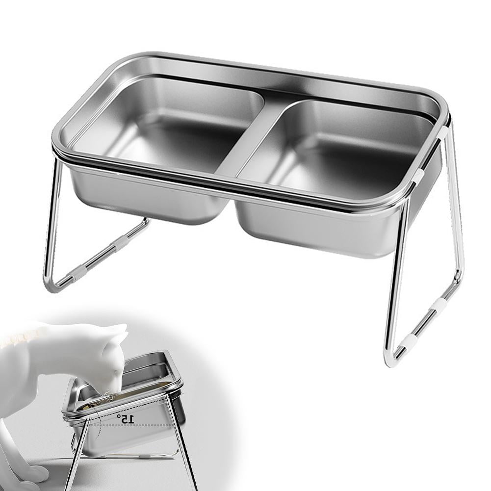 Cat Elevated Double Stainless Steel Feeder, Raised Pet Food Bowls