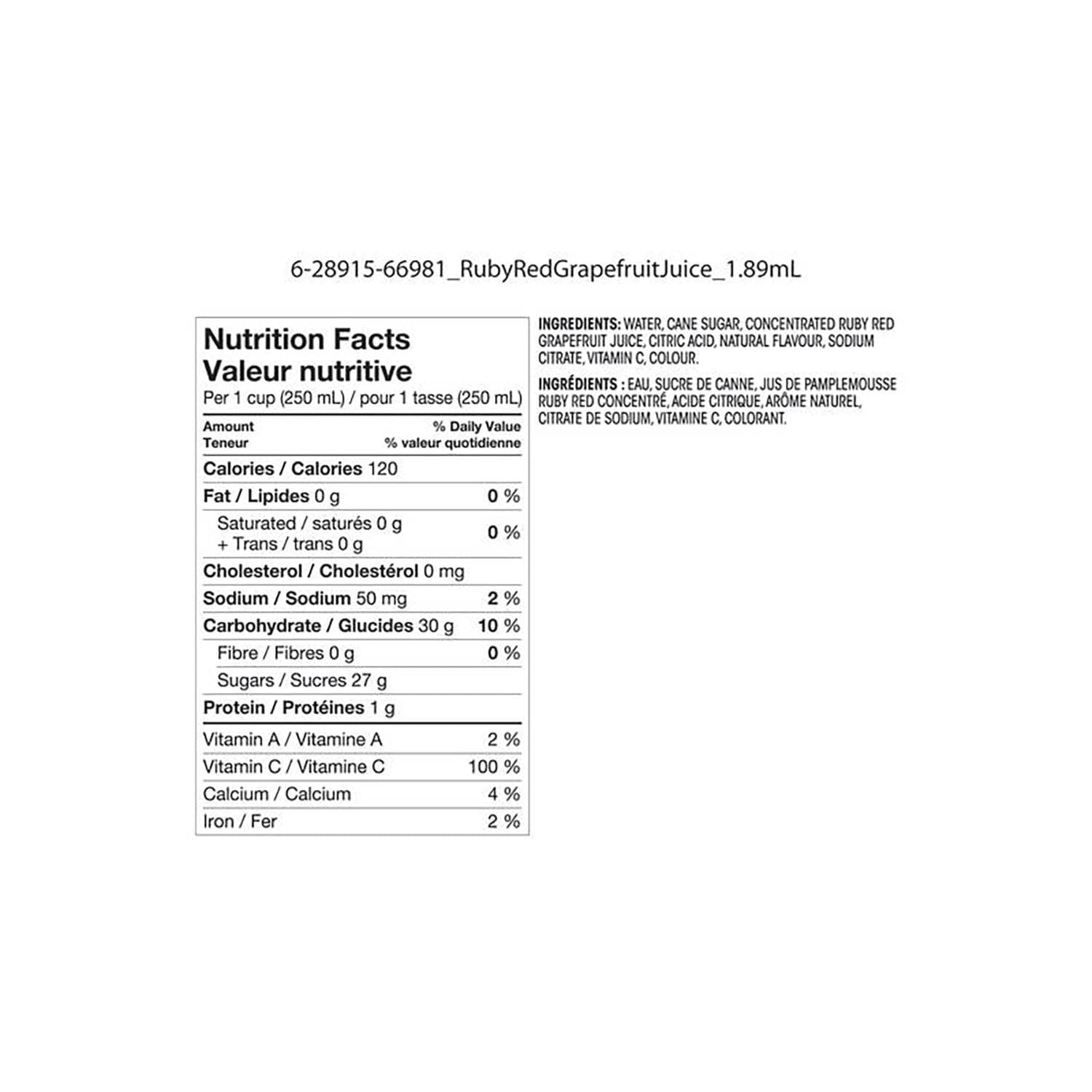 Great Value Ruby Red Grapefruit Cocktail1.89L