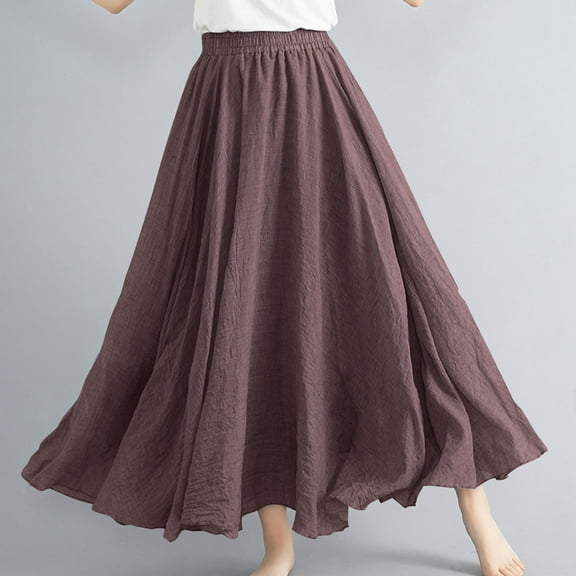 Women's Elegant High Waisted Skirt Cotton Linen Side Slit Irregular Bohemian Maxi Skirt