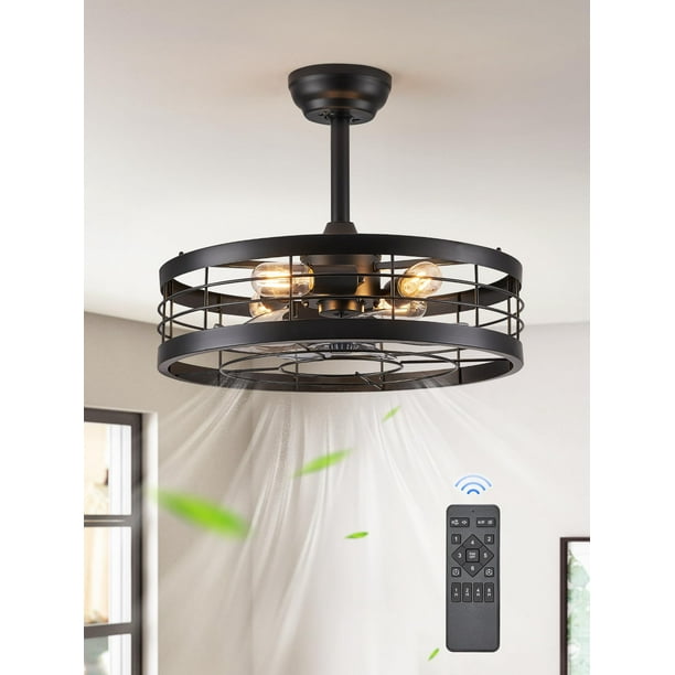 Ventilador de techo LEDIARY en forma de candelabro de 20 pulgadas con mando a distancia, negro
