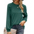thumbnail image 2 of Gvdentm Sweatshirts for Women Crewneck Puff Sleeve Tunic Tops Lightweight Sweaters Fashion 2023 Dark Green,S, 2 of 4