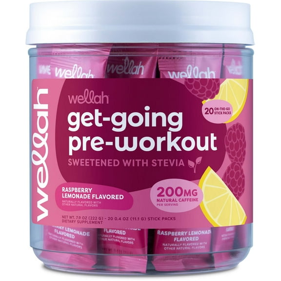 Wellah Get-Going Raspberry Lemonade Flavored Pre-Workout Stickpacks (20 servings)