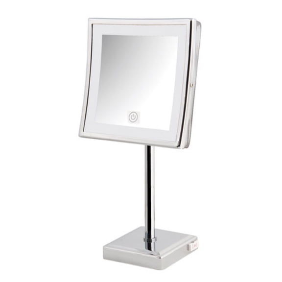 Jerdon Lighted Tabletop Makeup Mirror with 5X Magnification - Chrome Finish 8" bx 8" Plug In Magnifying Mirror with Variable Lighting - Model JRT880CL