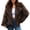 Coffee, variant on MexChoioe Womens Belted Faux Fur Winter Jacket Lapel Collar Long Sleeve Mid Length Relaxed Outer Coat for Womens