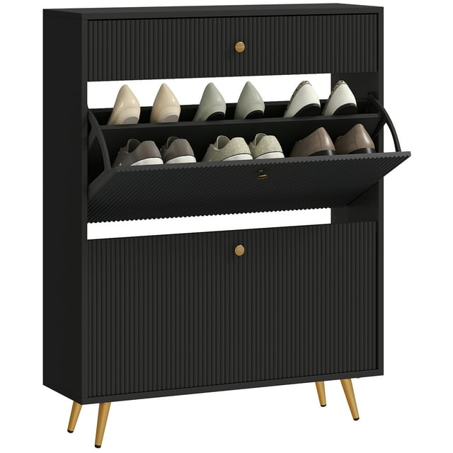 HOMCOM Armoire de Rangement pour Chaussures avec 2 Tiroirs Basculants pour 12 Paires de Chaussures, Noir
