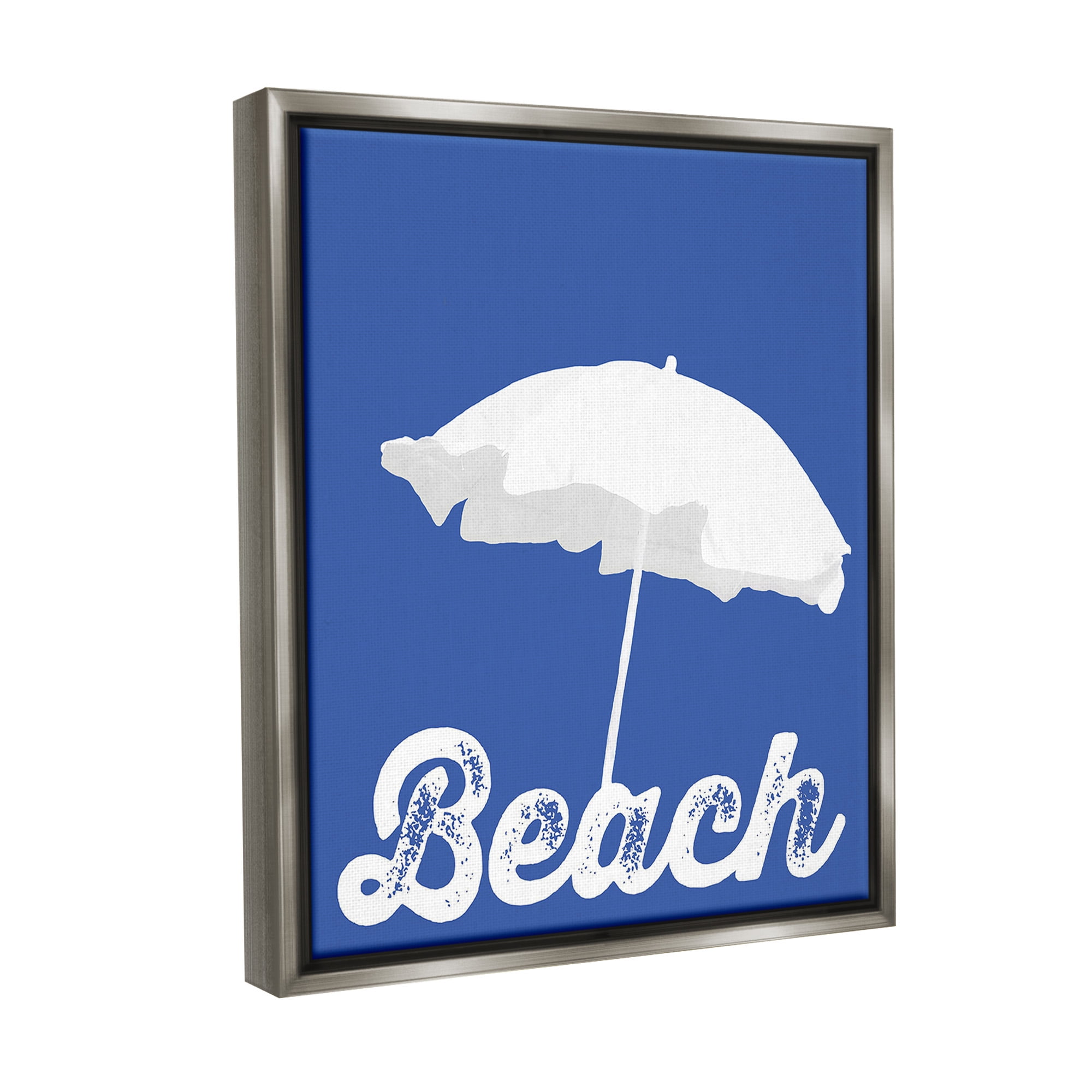 Stupell Industries Vintage Beach Umbrella Nature Painting Gray Floater Framed Canvas Art Print Wall Art, 25 x 31