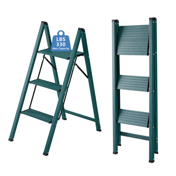 CONCETTA Aluminum alloy 3 Step Ladder, Folding Step Stool with Anti-Slip Pedal, Lightweight Portable Ladder for Home, Workplace, 800lbs Capacity,Green