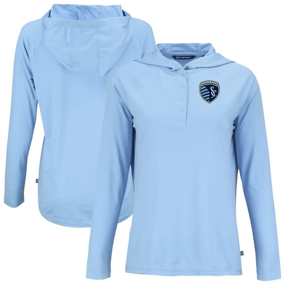 Women's-Cutter & Buck Powder Blue Sporting Kansas City Coastline Epic Comfort Eco Recycled Quarter-Snap Raglan Hoodie