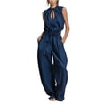 thumbnail image 2 of Women's Sleeveless Jumpsuit, Summer Solid Color With Round Neck & Zipper, Casual One-Piece For Minimalist Style Blue 3XL, 2 of 5