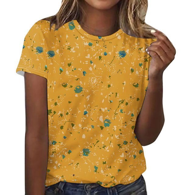 Camisetas de Mujer con Cuello Redondo Blusas de Manga Corta Imprimir Top, Camisetas de Mujer para Primavera Verano Casual