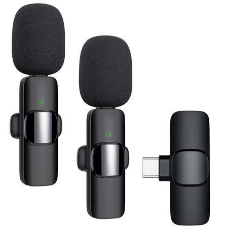 CGBCFO 2 Packs Wireless Microphone Lapel Micro for Type-C, 2 in 1 Mini Noise Reduction Clip Wireless Microphone for Street Interviews Vlog Youtube Video Recording, Black
