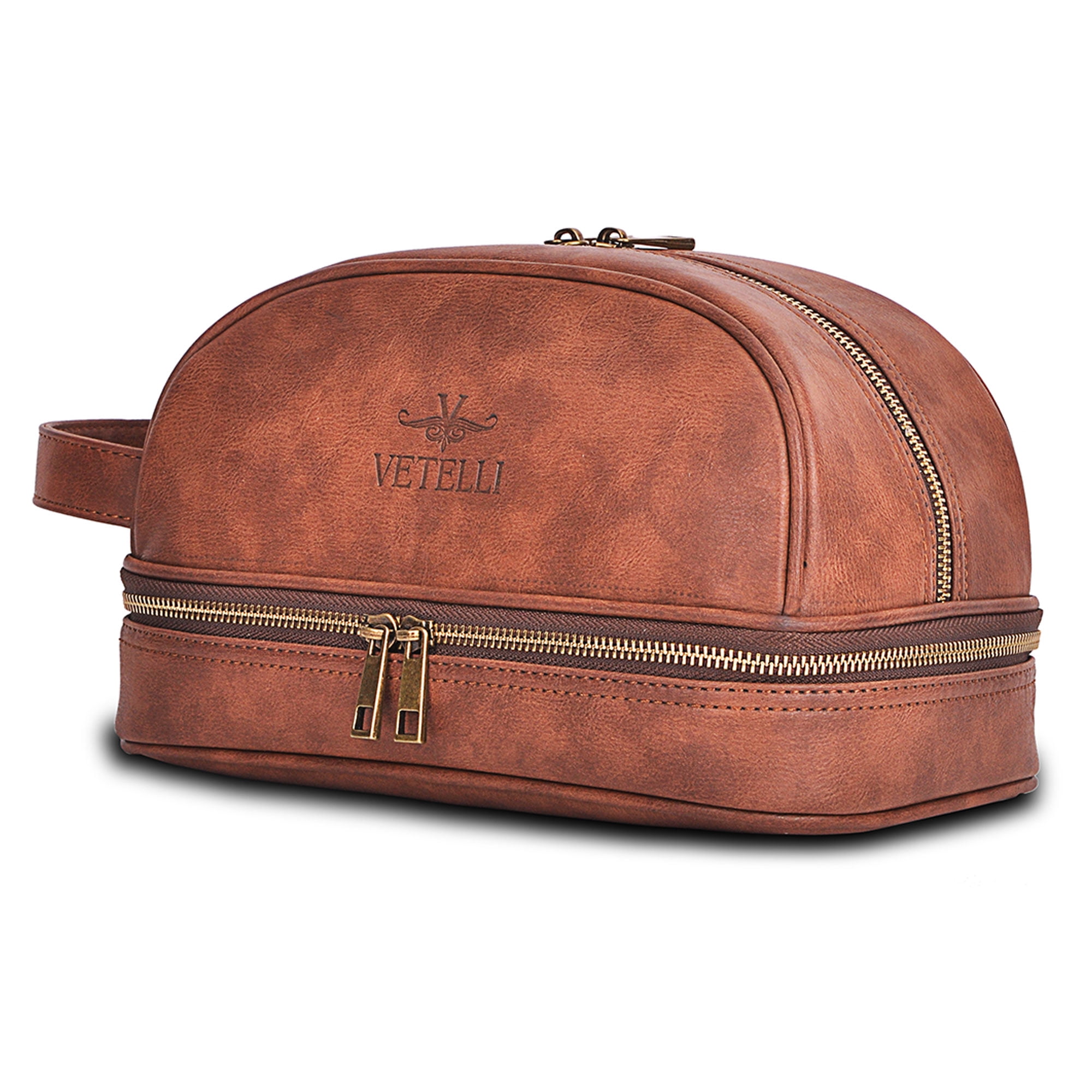 Vetell Classic Leather Travel Toiletry Bag and Dopp Kit with 2 Compartments