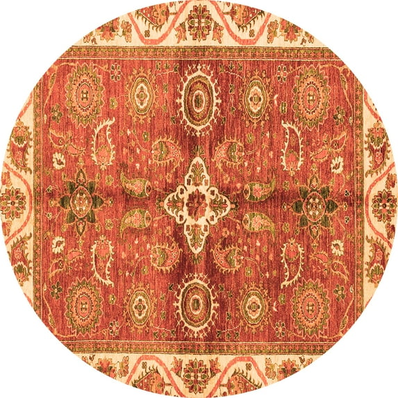 Ahgly Company Indoor Round Oriental Orange Traditional Area Rugs, 3' Round