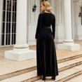 thumbnail image 6 of IDOPIP Fall Winter Velvet Dress for Women Long Sleeve Round Neck Maxi Dress with Belt Cocktail Gown, 6 of 8