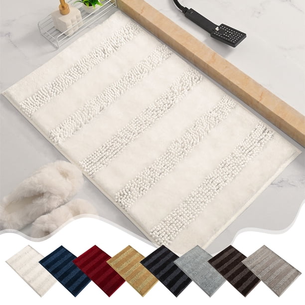Alfombra antideslizante de baño de baño alfombra | Alfombra suave absorbente de agua con hilo de perla | 16x24 en alfombra moderna de pedales | Poliéster de secado rápido, parte trasera de goma