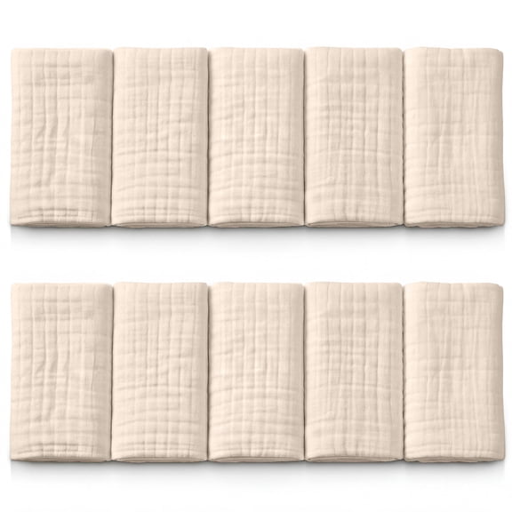Mère & Moi: Muslin Burp Cloths - 10 Pack, Sand - 20x10", Soft Cotton, Oeko-TEX, Absorbent & Quick-Dry, Drool Rag, Nursing Cover, Baby & Toddler Care