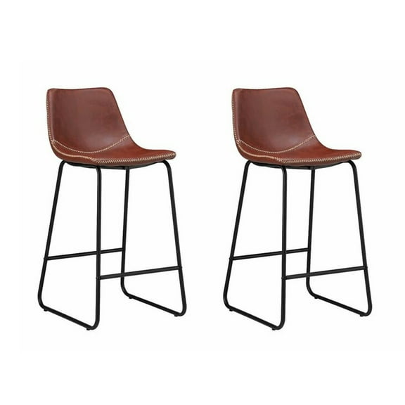 Collingwood Leather Kitchen Island Bar Stool with Curved Edged Seat in Red - Set of 2