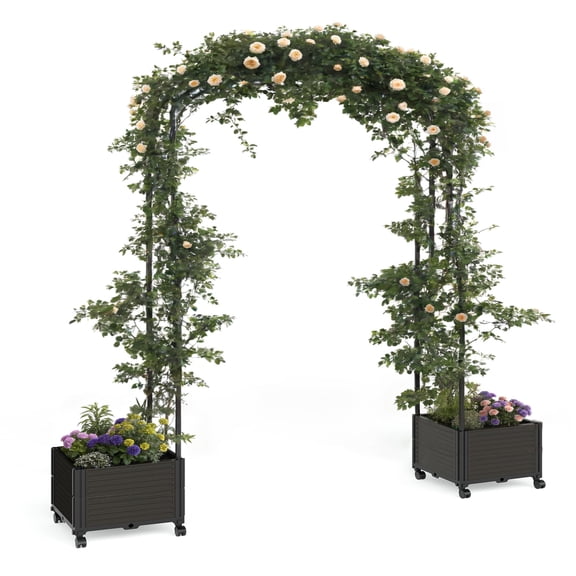 CazToi 94.5 Inch Garden Arch Trellis with Planter Boxes Sturdy Steel Adjustable Height Versatile Decor Wedding Arbor
