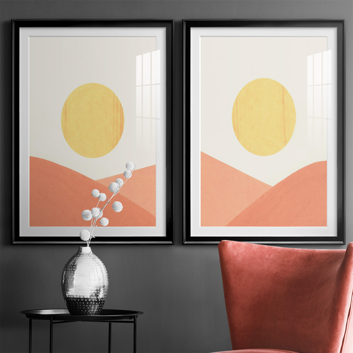 Wexford Home Simple Boho Sun I Premium Framed Print, 26.5" x 36.5" - Ready to Hang, Black (Set of 2)