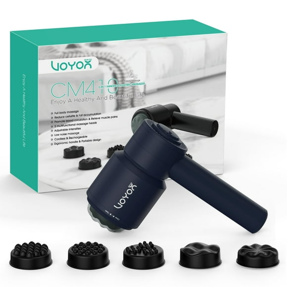 VOYOR-HEALTH Handheld Cellulite Massager, Electric Cellulite Remover Body Sculpting Massager with 5 Replaceable Heads for Arm,Thigh,Calves, Cordless & Rechargeable Deep
