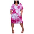 thumbnail image 1 of TSADFHJI Black Skirt Midi Women's Large Size Tie Dye Printed V Neck Comfortable Loose Dress Short Sleeved Knee Length Dress with Pockets Xl, 1 of 6