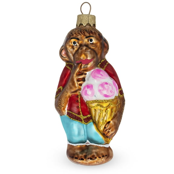 Monkey with Ice Cream Glass Christmas Ornament