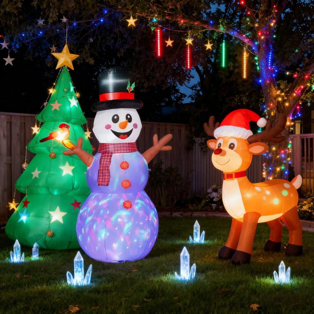 6ft Inflatable Snowman with Branch Hands LED Lights Rotating Colorful Light Outdoor Yard Christmas Decoration