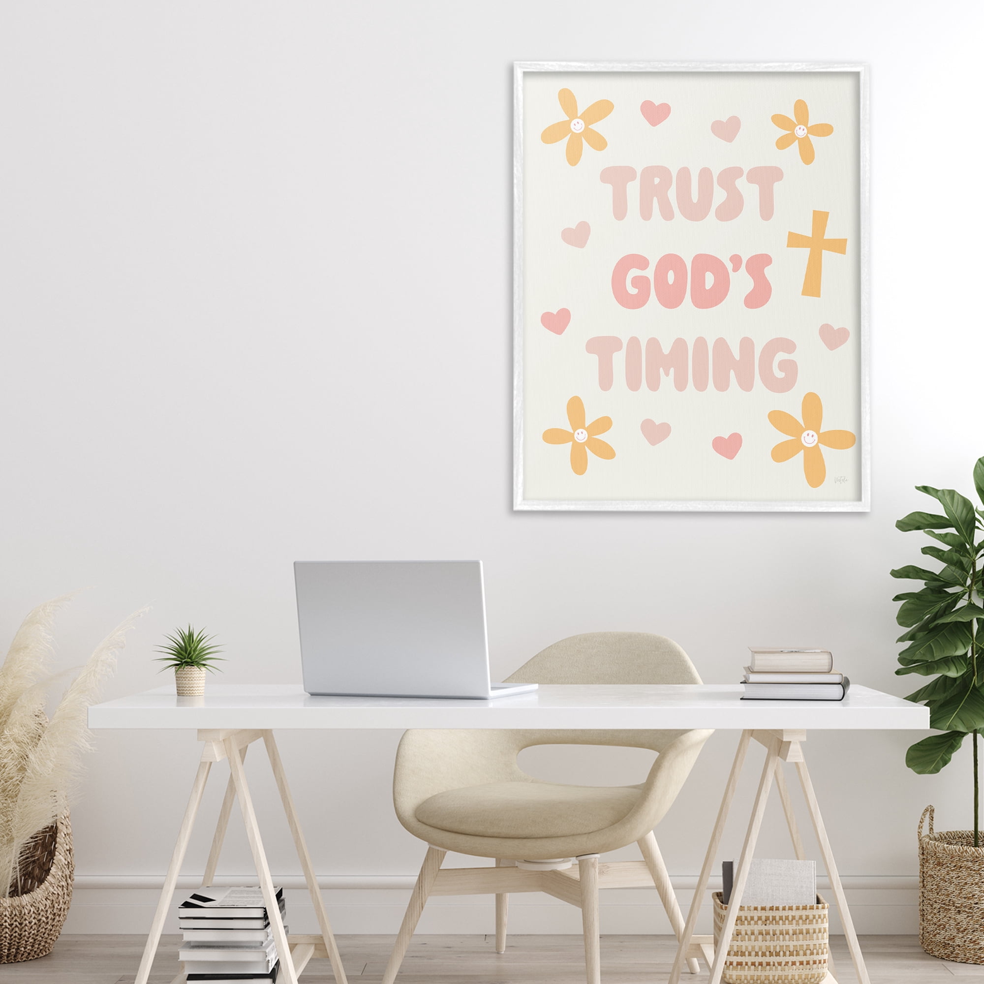 Stupell Industries Retro Trust God's Timing White Framed Giclee Art, design by Natalie Carpentieri