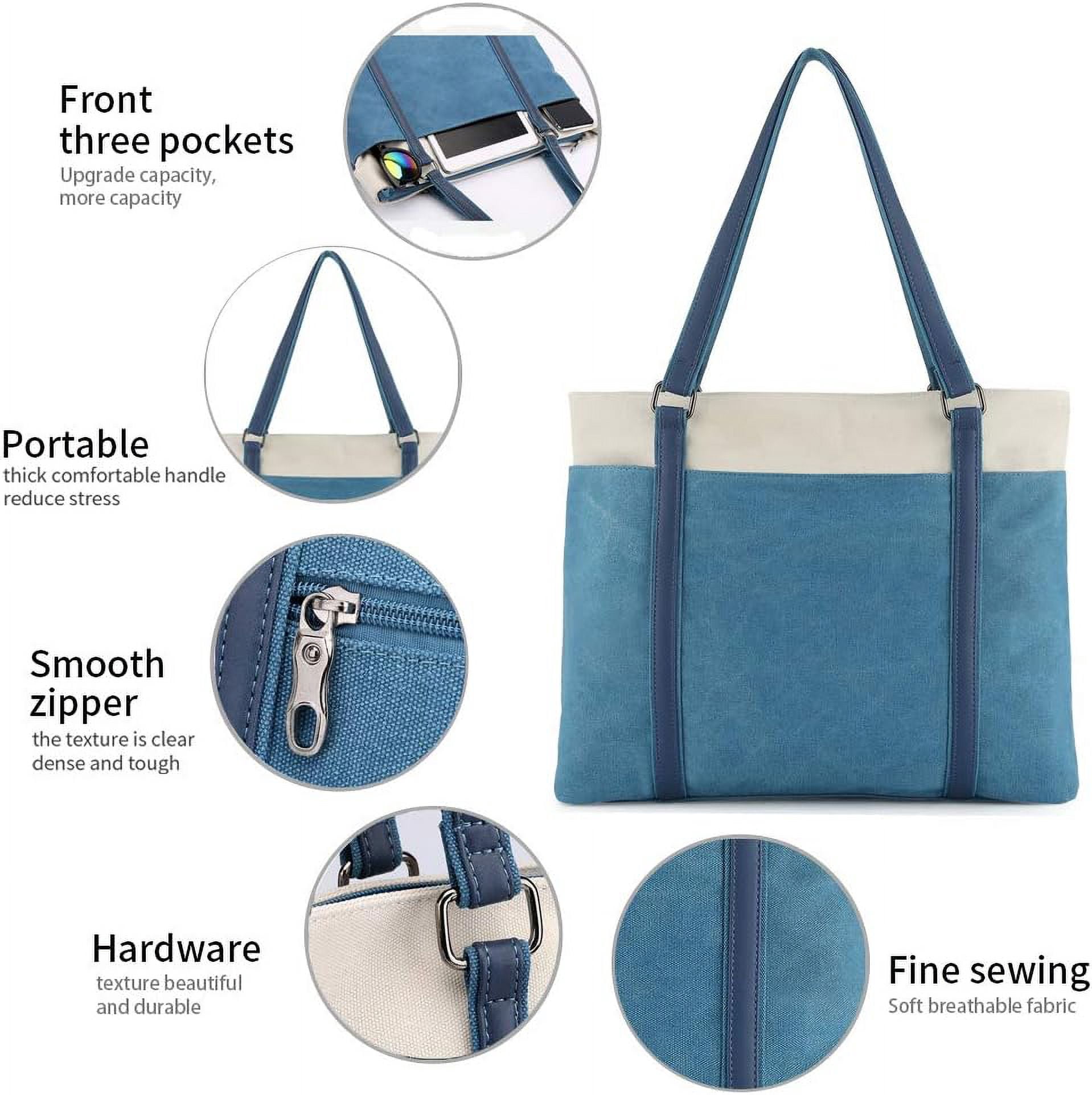 Lohol 15.6" Laptop Tote Bag for Women Fahion Work Purse with Zipper Pockets for Teachers Blue
