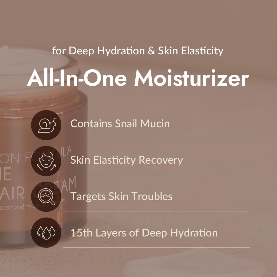 MIZON All-in-One Snail Repair Cream  Korean Face Moisturizer with Snail Mucin & 12 Natural Extracts  Hydrating & Nourishing Cream for Fine Lines, Wrinkles & Blemish Care  2.54 fl oz