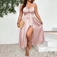 thumbnail image 2 of Plus Size Womens Pink Halter Off Shoulder Maxi Dress High Waist Backless Slit Knitted Elegant Style, 2 of 6