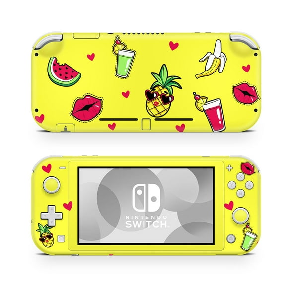 ZOOMHITSKINS Nintendo Switch Lite Skin Vinyl Stickers, Aloha Beach Party Yellow Banana Cocktail Tropical Pineapple Kiss Rose Summer, High Quality, Durable, Bubble-free, Goo-free, Made in Canada