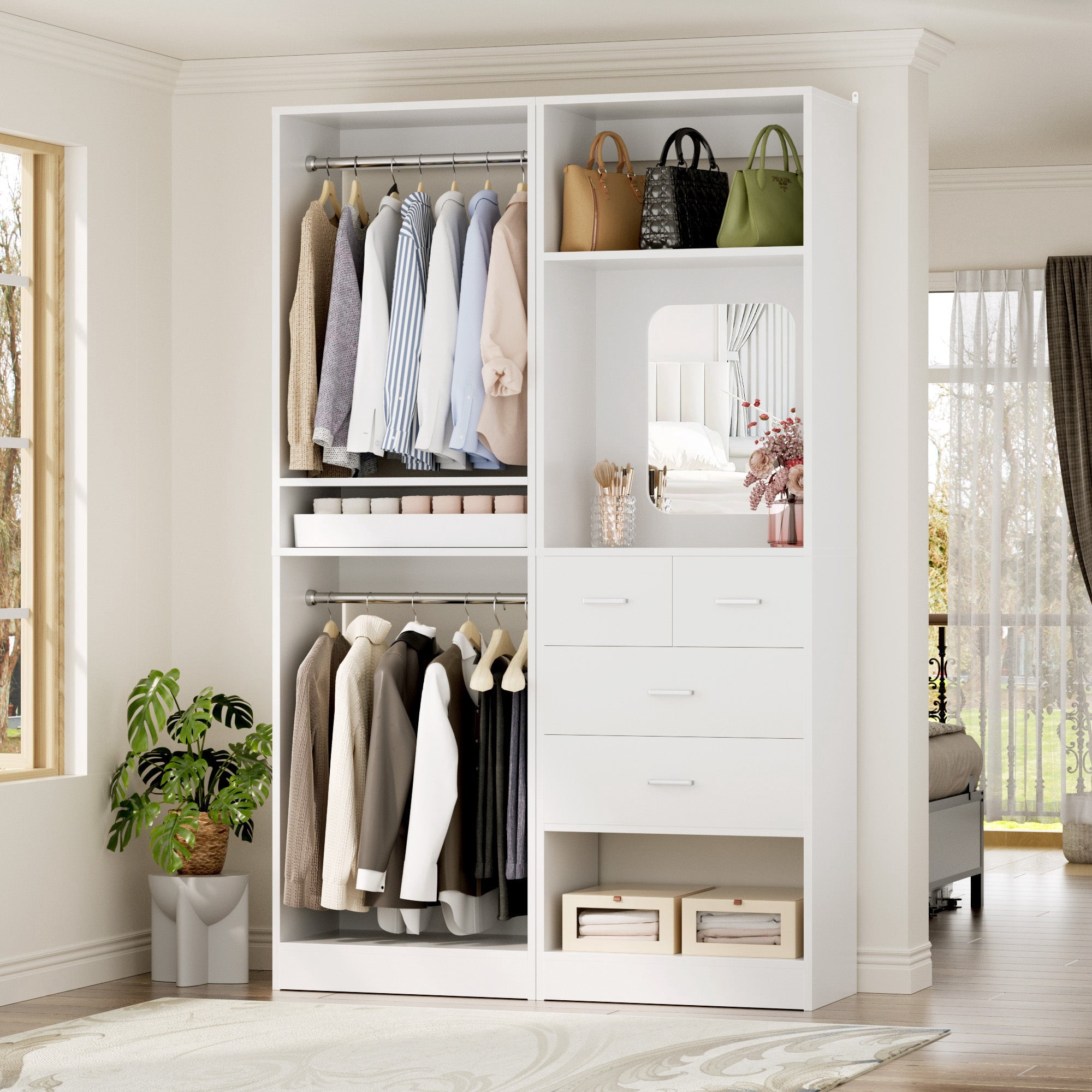 ♡sweet closet♡様 Homieasy 50'' W Walk-in Closet System with 4 Drawers, Hanging Rods