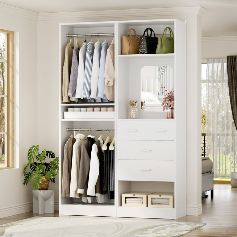 Homieasy 50'' W Walk-in Closet System with 4 Drawers, Hanging Rods