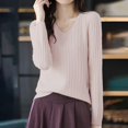 thumbnail image 2 of Vinsonshop Womens V Neck Sweaters Long Sleeve Ribbed Knit Pullover Tops Casual Fall Clothes Winter Warm Basic Jumpers Everyday Wear Beige L, 2 of 7