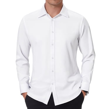 Youclos Mens Long Sleeve Stain Resistant Dress Shirts Slim Fit Button Down Shirt