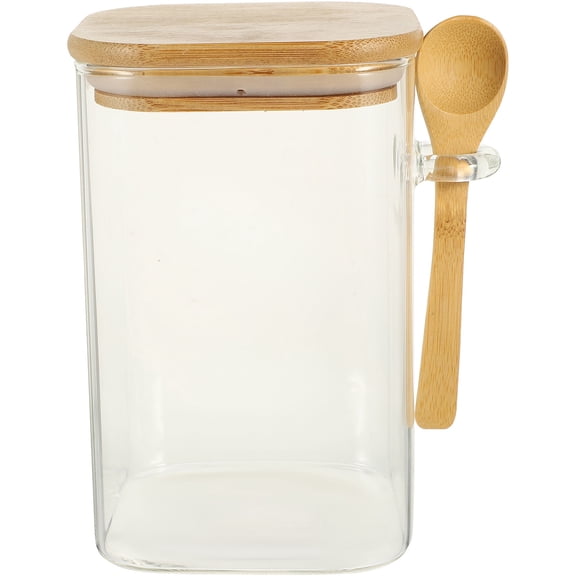 UNOMOR Kitchen Storage Canister with Wood Lid and Spoon for Home Use Food Glass Jar Transparent 7.87 Inches