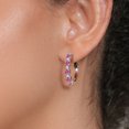 thumbnail image 3 of Gem Stone King 925 Sterling Silver Pink Moissanite and White Created Sapphire Hoop Earrings for Women (2.62 Cttw, Round 4MM and 1.9MM, Gemstone Birthstone 1 inch Diameter), 3 of 4