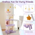 thumbnail image 3 of Amijoy 62" Cute Purple Cat Tree, Multi-level Cat Tower with Sisal Scratching Posts, 3 Pompom Sticks & Dangling Toys, Moon Star Top Perch, 3 of 7